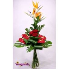 Love is a bird - exotic bouquet with red roses L